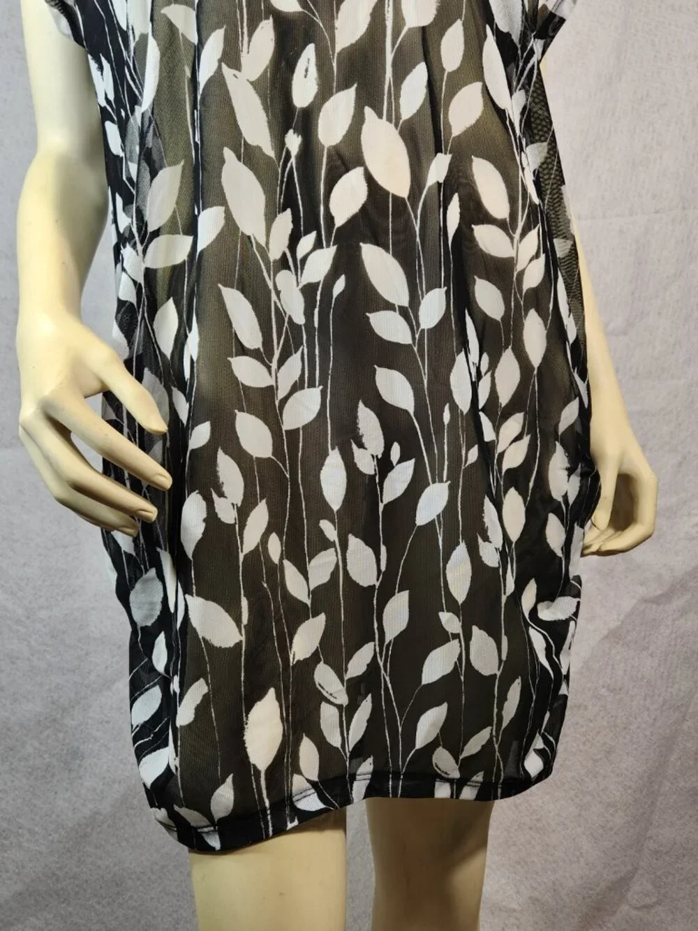 Anne Cole Swimwear Tunic Top Sheer Black White Short Sleeve L / XL NEW w Tags - Picture 2 of 13